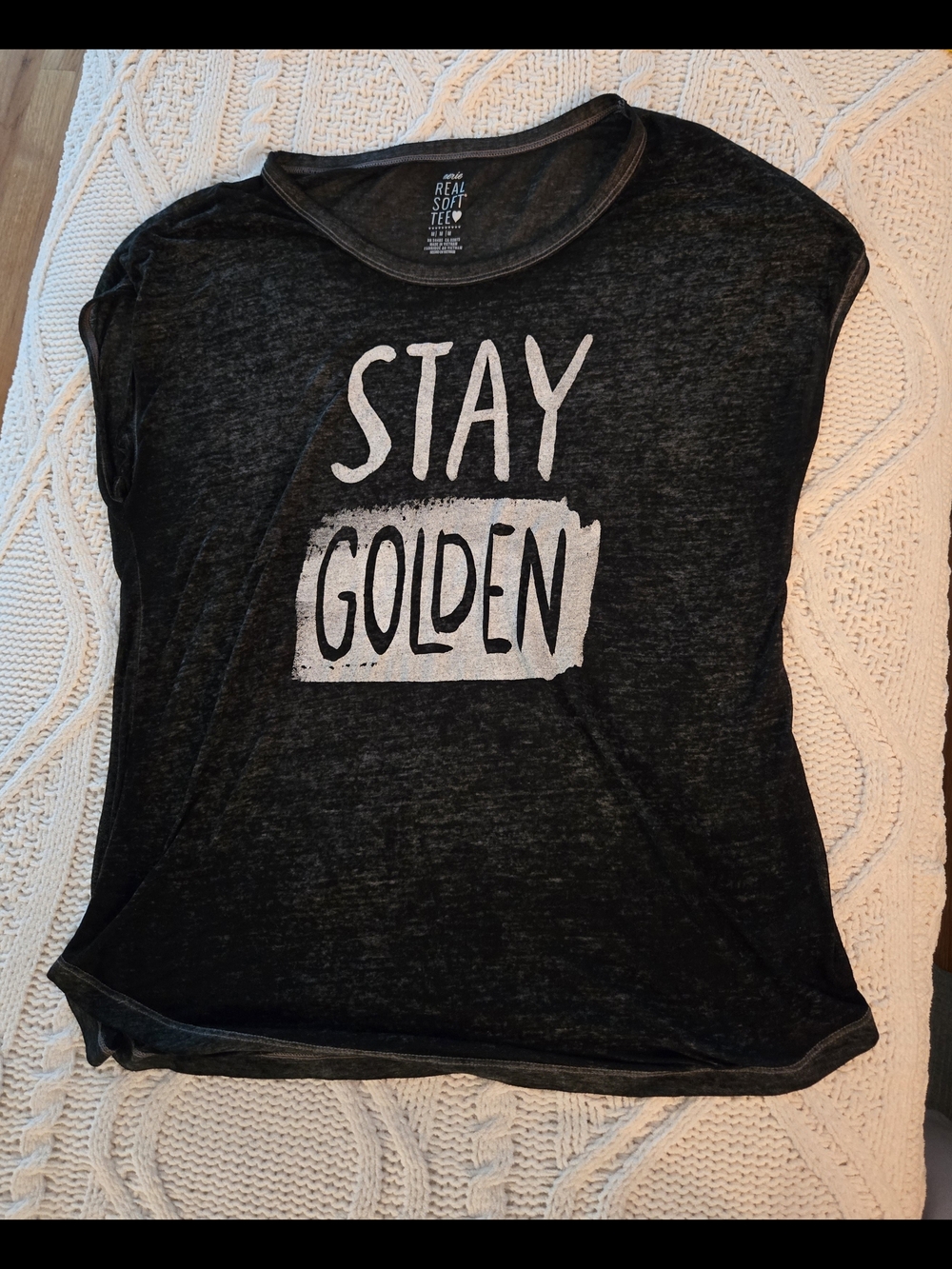 Aerie  stay golden graphic, black tee, size medium.